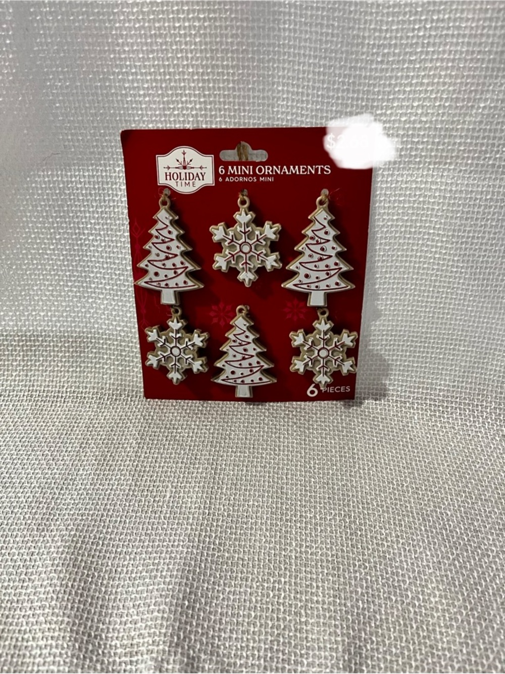 Holiday Time White & Gold Mini Tree and Snowflake Ornaments - 6 Pack